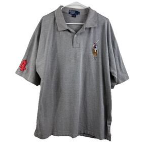 Vintage Polo Ralph Lauren Gray Polo Shirt Mens 4XL Big Pony Jockey Logo Preppy